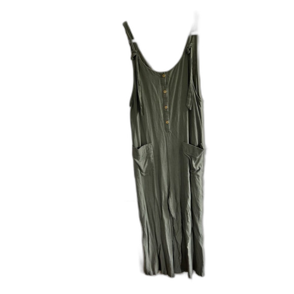 Shinestar Scoop Neck Jumpsuit Pockets Green Sleeveless Tank Womens Medium 8 10 - Picture 1 of 5